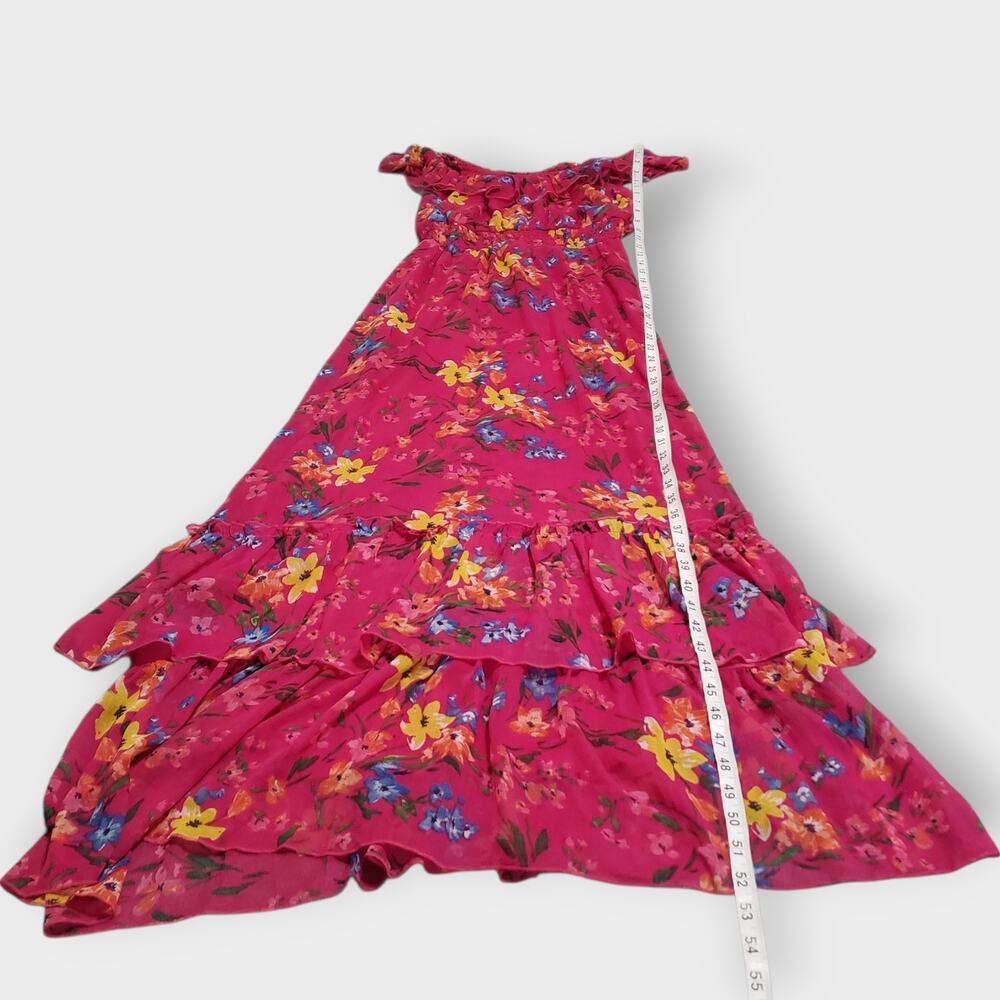 Old Navy Womens Pink Floral Chiffon Ruffle Maxi Dress Tiered Cottage Summer XS - Picture 14 of 14